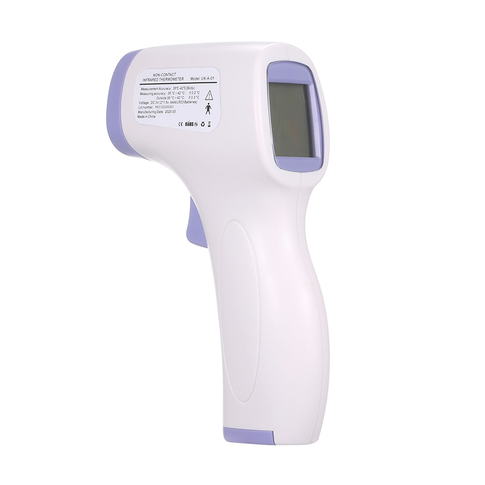 Infrared forehead thermometer with battery compartment open