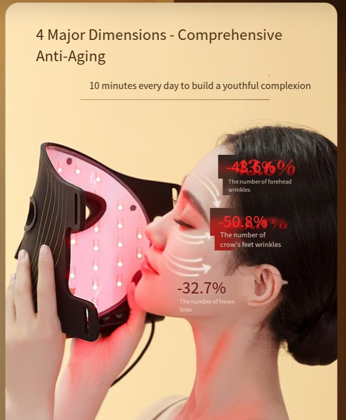 Woman holding the LED face mask up to her face